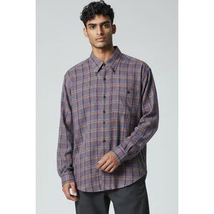 Scott Barber Mens Plaid Long Sleeve Button-Down Shirt L 100% Cotton Purple/Red/Y